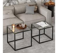 Huhote Two Piece Nesting Side Tables With Black Metal Frame And Glass Top Diameter 50 And 45 Cm