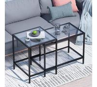 Huhote Two Piece Nesting Side Tables With Black Metal Frame And Glass Top Diameter 60 And 40 Cm