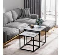 Huhote Two Piece Nesting Side Tables With Black Metal Frame And White Marble Finish Top Diameter 50 45 Cm Coffee Table End Table