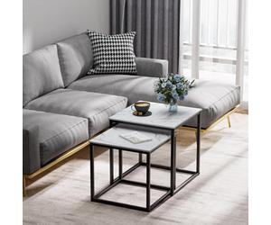 Huhote Two Piece Nesting Side Tables With Black Metal Frame And White Marble Top Diameter 50 45 Cm Coffee Table End Table For Home
