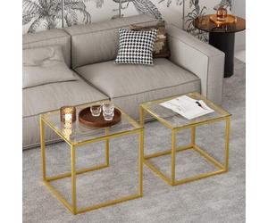 Huhote Two Piece Nesting Side Tables With Gold Metal Frame And Glass Top Diameter 50 45 Cm Coffee Table Side End Table For Home