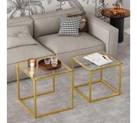 Huhote Two Piece Nesting Side Tables With Gold Metal Frame And Glass Top Diameter 50 And 45 Cm