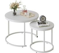 Huhote Two Piece White Nesting Tables Round Side Tables With Metal Frame 23.6/15.7 In Coffee Table End Table For Home Office