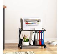 Huhote Two Tier Black Wood Under Desk Printer Stand With Wheels And Storage Multi-Purpose Desktop Organize Printer Table