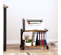 Huhote Two Tier Brown Wood Under Desk Printer Stand With Wheels And Storage Multi-Purpose Desktop Organize Printer Table