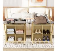 Huhote Two Tier Metal Folding Luggage Rack Stand With Storage 2 X Gold Suitcase Stands For Home Hotel Suitcase Holders