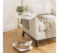 Huhote White And Gold Height Adjustable 360 Degree Swivel C Shaped End Table With Wheels For Sofa Bedroom