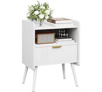 Huhote White Wooden Two Drawer Bedside Nightstand Cabinet With Two Tier Storage And Wooden Legs 16.3X11.8X22.8 Inches