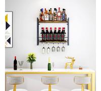 Huhote Wine Rack Wall Mounted Wine Holder 2 Tier Iron Frame for Small Spaces in Brown Huhote Brown