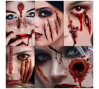 HUHUDAY Halloween Scars & Wounds Tattoo Kit, 80 Pieces (2 Large + 9 Small) Vampire Bite Tattoo, Realistic Waterproof Fake Scars for Kids, Women & Men