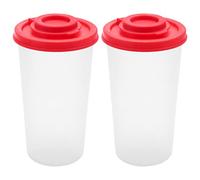 Huhudyy 2 Large Salt and Pepper Shakers Moisture Proof,Salt Shaker with Red Covers Lids Plastic Airtight Spice Jar Dispenser