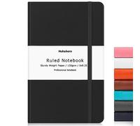 Huhuhero Hardback Notebook Ruled Thick Paper with Slim Inner Pocket Black Faux Leather Notebook Writing Journal Notepad 5 x 8.3 Inch