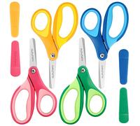 Huhuhero Kids Scissors, 5'' Child Safety Scissors Blunt Tip with Cover, 4 Pack Kid Scissors Classroom Bulk, Small Student Scissors for School Kid Age 4-7 8 9 12 Craft Art Supplies, Assorted Colors