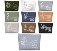 Huhumy 10 Pcs Christian Gifts for Women Bulk Religious Cosmetic Bags Inspirational Bible Verse Pencil Pouch Canvas Makeup Bags for Grandparents Day Pastor Church Favors(Morandi,Spanish)