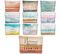 Huhumy 10 Pcs Christian Gifts for Women Bulk Religious Cosmetic Bags Inspirational Bible Verse Pencil Pouch Canvas Makeup Bags for Grandparents Day Pastor Church Favors(Oil Painting Color,Spanish)