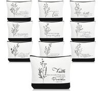 Huhumy 10 Pcs Christian Gifts for Women Religious Cosmetic Bags Inspirational Bible Verse Pencil Pouch Canvas Makeup Bags Bulk with Zipper for Women Girls Mother Sister Church Favors, Black,White