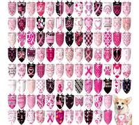 Huhumy 100 Pcs Breast Cancer Dog Bandanas Pink Ribbon Bandanas for Dogs