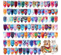 Huhumy 100 Pcs Dog Bandanas Bulk Pet Bibs Colorful Triangle Scarf Pet Bandanas for Medium Large Dogs Spring Summer Birthday Costume Decoration (Tie Dye)