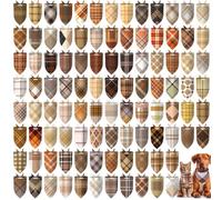 Huhumy 100 Pcs Fall Dog Bandanas Bulk Fall Plaid Pet Bandanas Yellow Brown Autumn Pet Triangle Plaid Scarf for Medium Large Dogs Autumn Harvest Festival Thanksgiving Costume Decor