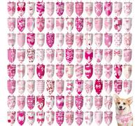Huhumy 100 Pcs Pink Dog Bandanas Bulk Bowknot Triangle Pet Bibs Scarf Pink Pet Bandanas for Medium Large Girls Dog Birthday Summer Grooming Costume Decor