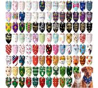 Huhumy 100 Pcs Seasonal Dog Bandanas Multi Holiday Pet Bandanas Bulk Seasonal Triangle Pet Bibs Scarf for Medium Large Dogs Fall Halloween New Year Festival Grooming Decor