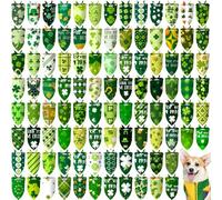 Huhumy 100 Pcs St. Patrick's Day Dog Bandanas Irish Pet Bandanas Bulk Holiday Green Four Leaf Clover Triangle Pet Bibs Scarf for Medium Large Dog St. Patricks Day Irish Festival Costume Decor