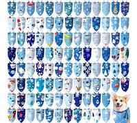 Huhumy 100 Pcs Winter Dog Bandanas Bulk Pet Bibs Blue Triangle Scarf Snowflake Pet Bandanas for Medium Large Dogs Winter Snowflake Christmas Party Holiday Festival Costume Decor