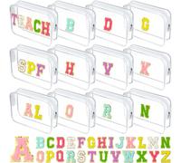 Huhumy 12 Personalized Initial A-z Preppy Patch Clear Makeup Bag Initial Letter Beach Travel Toiletry Cosmetic PVC Bag DIY Chenille Sew Letter Patches End of the Year Gifts, White, Multicolor Letters