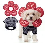 Huhumy 2 PCS Halloween Carnivorous Flower Pet Costumes, Scary Headpiece and Crackle Print Dog Sweater for Halloween Cosplay Outfit Comfortable Knit Puppy Clothes for Dogs for Daily or Holiday Wear(M)
