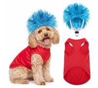 Huhumy 2 Piece Red Blue Costume Set for Pets Silly Twin Character Pet Outfit with Red Shirt and Blue Hair Headpiece Halloween Fun Dog Costume for Dogs Halloween Themed Parties Photo Shoots(M)