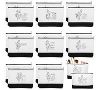 Huhumy 20 Pcs Christian Gifts for Women Makeup Bags Religious Gifts Cosmetic Bags Bible Verse Inspirational Canvas Pouch Thank You Makeup Bags with Zipper for Travel Employee Mom, black, white,
