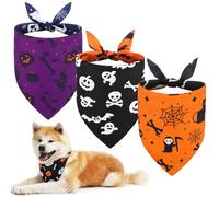 Huhumy 3 Pack Halloween Dog Bandana Pet Reversible Dog Cat Halloween Bandanas Triangle Scarfs Bibs with Spiders Bats Pumpkins Patterns for Pet Costume Accessories Puppy Kitten Small Medium Large Dogs