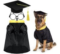 Huhumy 3 Pcs Dog Graduation Costume Set Include Pet Graduation Gown Adjustable Puppy Grad Cap with Gold Tassel Lensless Glasses for Dogs Cats Holiday Costume Accessory(Black,XL)