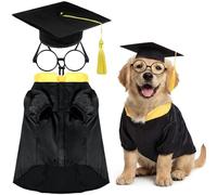 Huhumy 3 Pcs Dog Graduation Costume Set Include Pet Graduation Gown Adjustable Puppy Grad Cap with Gold Tassel Lensless Glasses for Dogs Cats Holiday Costume Accessory(Black,L)
