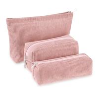 Huhumy 3 Pcs Makeup Bag Set for Women Corduroy Cosmetic Pouch Aesthetic Smile Travel Toiletry Bag Cute Purse Pouch Pencil Case Makeup Brushes Storage Organizer for Christmas, Pink, Solid Style