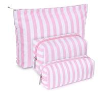 Huhumy 3 Pcs Puffy Makeup Bag Quilted Cosmetic Pouch for Women Cute Travel Toiletry Bag Puffer Makeup Organizer Purse Pouch Preppy Pencil Case with Zipper, Pink, 9.84 x 2.36 x 6.69 inches, Wide