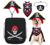 Huhumy 4 Pcs Dog Pirate Costume Set Dog Pirate Hat Pet Skull Triangle Bandana Puppy Cape and Eye Mask for Halloween Outfits Accessories(Black,Small)