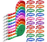 Huhumy 48 Pcs Hawaiian Dog Collar and Leash Set Adjustable Hawaii Summer Puppy Collars Soft Nylon Pet Collar for Medium Dogs Small Pet Dog Walking Training