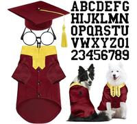 Huhumy 5 Pcs Dog Graduation Costume Set Include 2025 Pet Graduation Gown with Stole Puppy Grad Cap Lensless Glasses DIY Letter Stickers for Dogs Cats Holiday Costume Accessory(Maroon Yellow,XL)