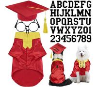 Huhumy 5 Pcs Dog Graduation Costume Set Include 2025 Pet Graduation Gown with Stole Puppy Grad Cap Lensless Glasses DIY Letter Stickers for Dogs Cats Holiday Costume Accessory(Maroon Gold,XL)