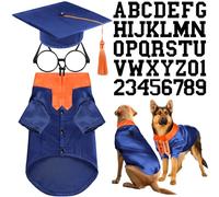 Huhumy 5 Pcs Dog Graduation Costume Set Include 2025 Pet Graduation Gown with Stole Puppy Grad Cap Lensless Glasses DIY Letter Stickers for Dogs Cats Holiday Costume Accessory(Blue Orange,2XL)