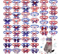 Huhumy 50 Pcs 4th of July Dog Bow Ties Patriotic Dog Collars Bulk American USA Flag Pet Collar Neckties for Small Medium Pet Cat Outfit Accessories Independence Memorial Day Party Supplies