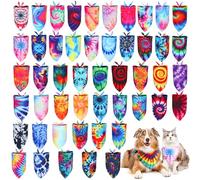 Huhumy 50 Pcs Tie Dye Dog Bandanas, Multicolor, Medium, Polyester, Triangle Dog Scarf, Pet Bandanas Bibs, Dog Groomers Birthday Gifts, Summer Costume Decoration