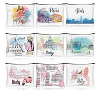 Huhumy 9 Pcs City Cosmetic Bag New York Souvenir Zipper Pouch Los Angeles Souvenir Gifts Italy Paris Broadway Alaska Makeup Purse for Girls Women Traveler Birthday Christmas Party Favors, Multicolor,
