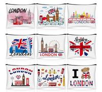 Huhumy 9 Pcs City Cosmetic Bag New York Souvenir Zipper Pouch Los Angeles Souvenir Gifts Italy Paris Broadway Alaska Makeup Purse for Girls Women Traveler Birthday Christmas Party Favors, as the