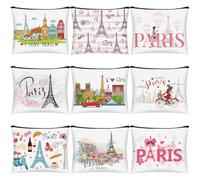 Huhumy 9 Pcs City Cosmetic Bag New York Souvenir Zipper Pouch Los Angeles Souvenir Gifts Italy Paris Broadway Alaska Makeup Purse for Girls Women Traveler Birthday Christmas Party Favors, Multicolor,