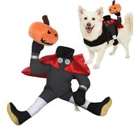 Huhumy Dog Halloween Costume Headless Horseman Funny Pet Cosplay Rider Outfit with Pumpkin Prop in Hand Adjustable Medieval Costume for Large Medium Small Dogs Clothes Halloween Party(XL)