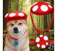 Huhumy Halloween Costumes for Dog White Mushroom with Red Dot Hat for Pet Cat Halloween Christmas Cottagecore Cosplay Cut Costumes