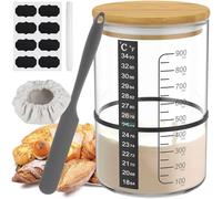 HuhWafee Sourdough Starter Set 900 ml, Sourdough Glass with Wooden Lid, Silicone Spatula, Thermometer Paper, Gardening Cloth, Sourdough Starter Kit, Reusable Sourdough Accessories for Yeast