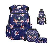 HUIACONG America 250 Yeas School Backpack for Middle High Boys USA Flag Eagle Laptop Bookbag with Insulated Lunch Bag Pencil Case & Water Bottle Pocket, Large Capacity Travel Hiking Daypack